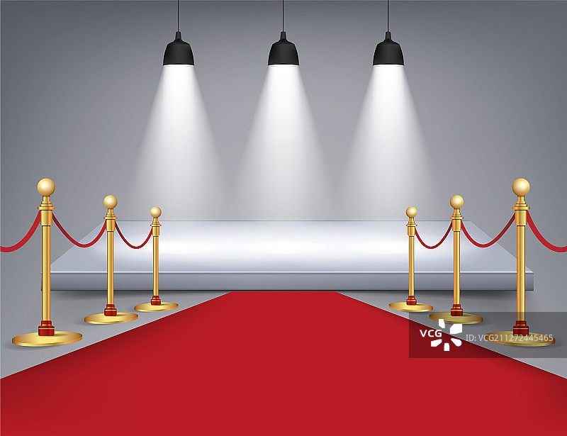 带红毯和灯光的白色圆形领奖台图片素材