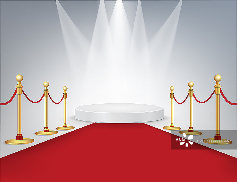 带红毯和灯光的白色圆形领奖台图片素材