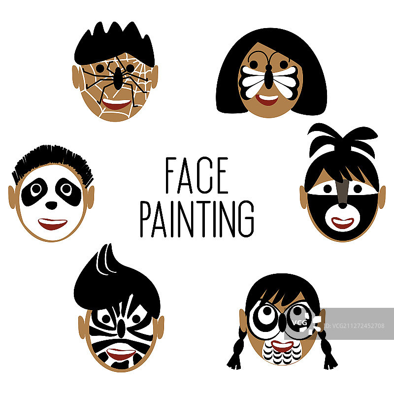 黑白脸部彩绘儿童面部照片图片素材