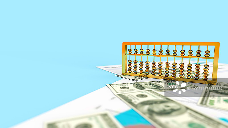 3D金色算盘美元货币图片素材