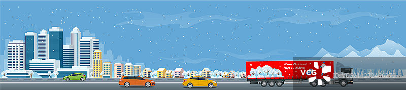 圣诞新年主题送货卡车图片素材