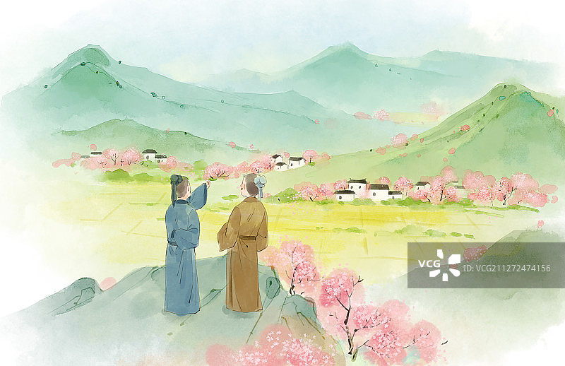 春天风景水墨画图片素材