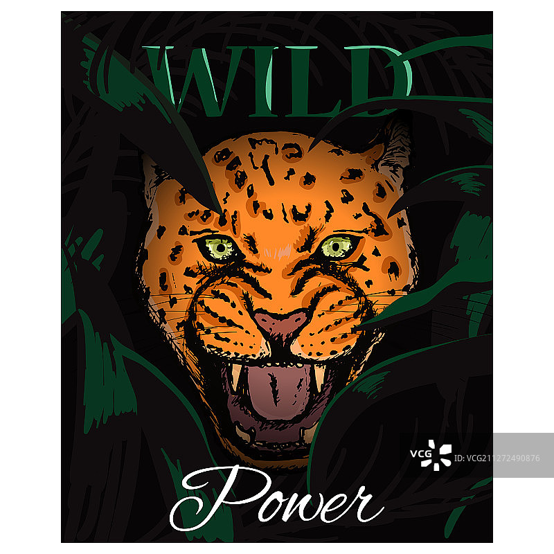 带东北豹脸的狂野力量标语图片素材