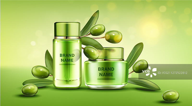 橄榄化妆品瓶天然美容产品系列图片素材