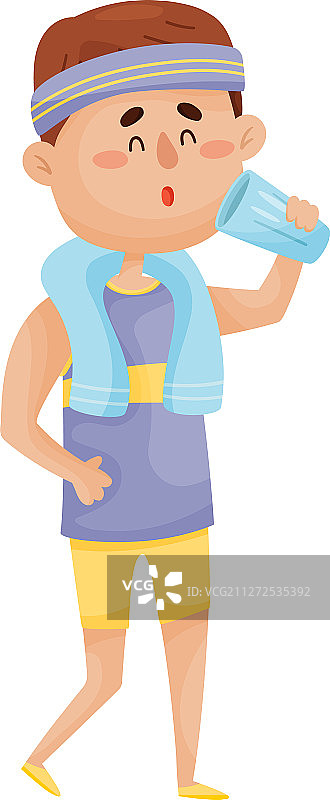 小男孩角色从玻璃杯中喝水图片素材