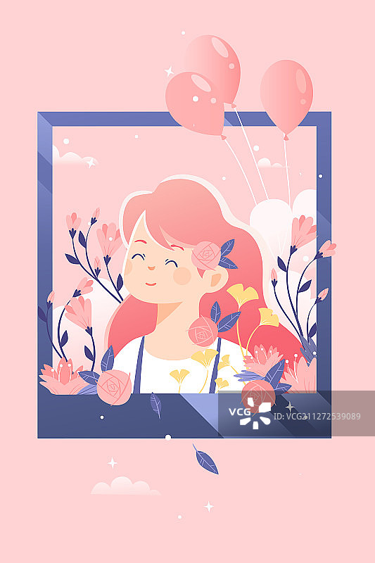 卡通粉色妇女节女神节活动渐变背景矢量插画图片素材