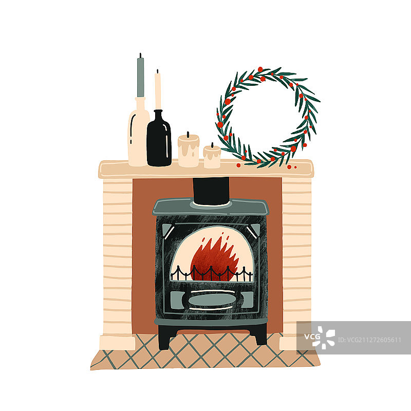 带圣诞装饰的壁炉图片素材