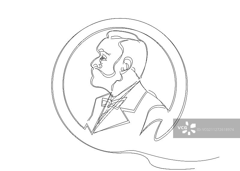 单线胡须男子素描图片素材