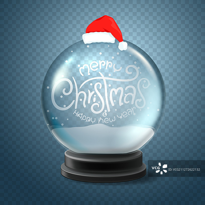 圣诞节雪花玻璃球与圣诞帽和字母图片素材