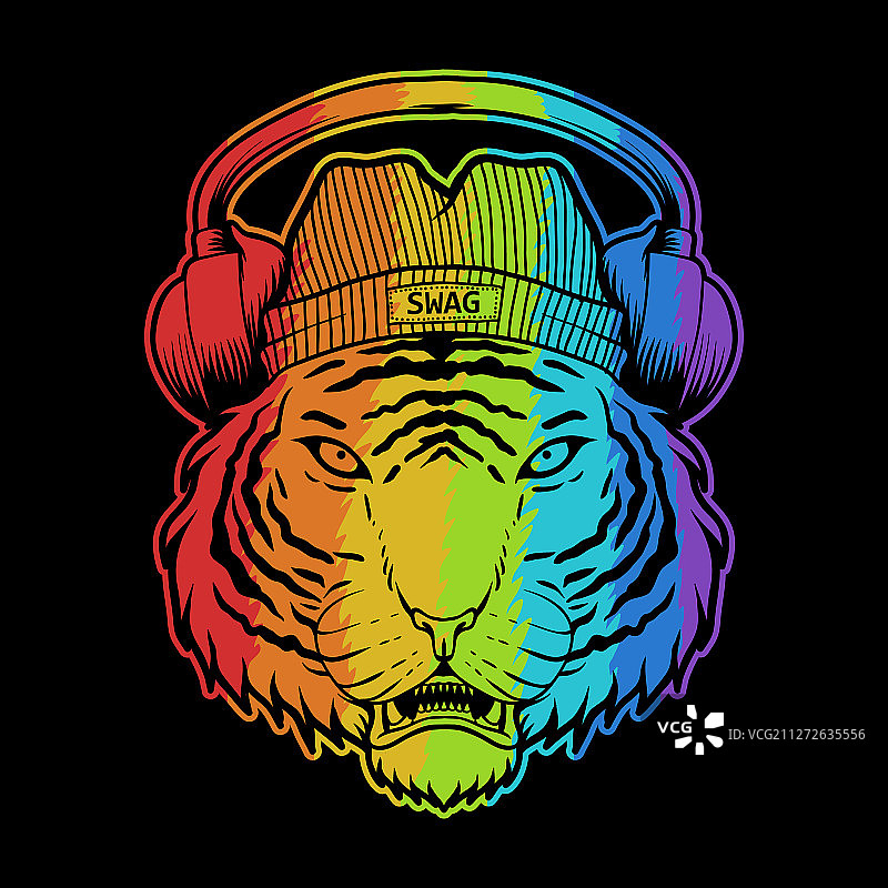 彩色老虎耳机图片素材