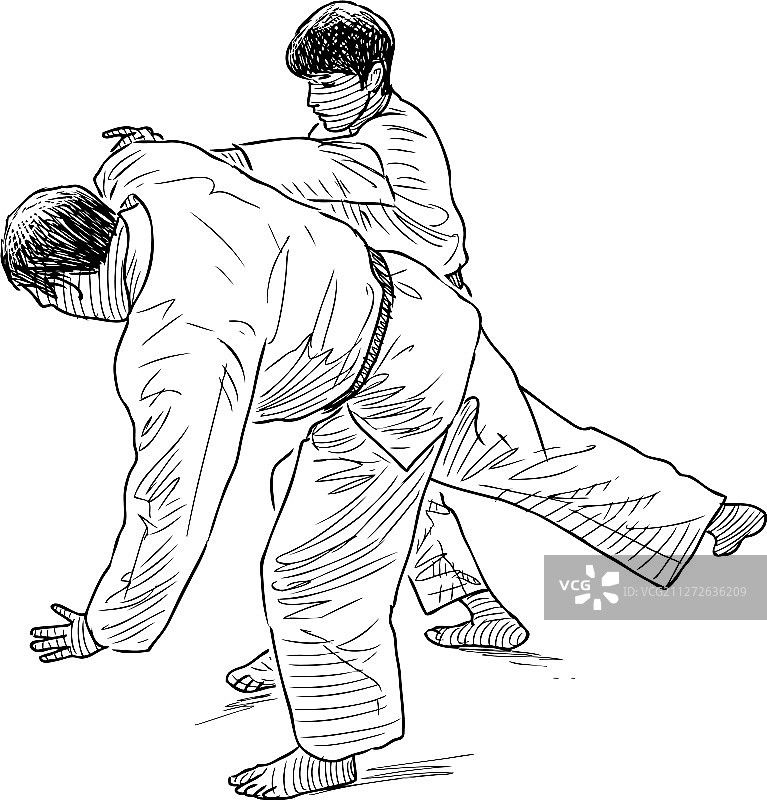 素描摔跤教练及其学生图片素材