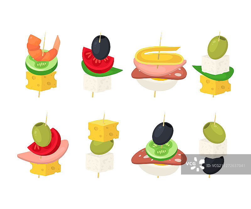 卡通彩色多样开胃小菜图标合集图片素材