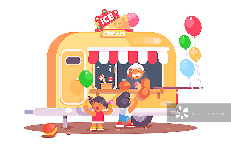 带有彩色气球的冰淇淋车图片素材