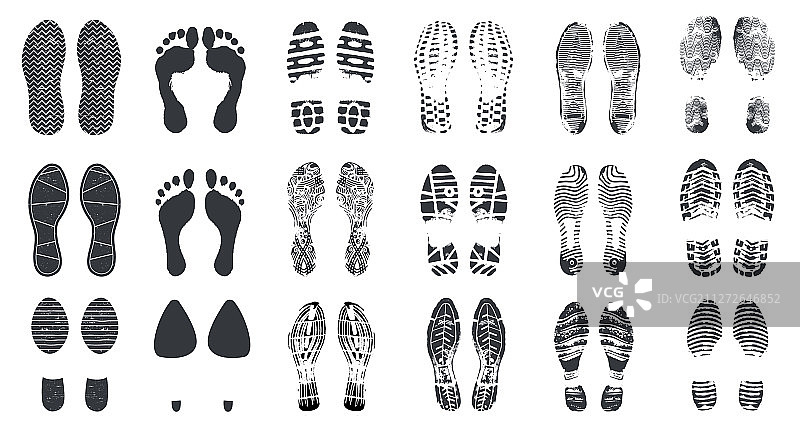 赤脚运动鞋和鞋子足迹轮廓图片素材