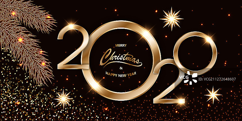 闪耀的2020圣诞新年贺卡图片素材