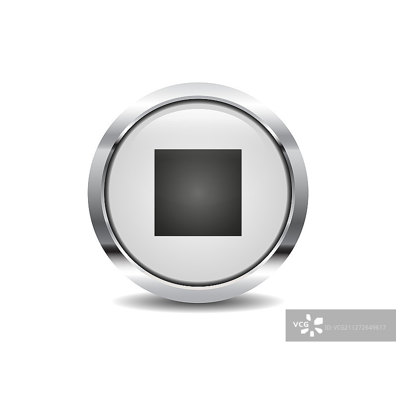 停止图标图像圆形金属边框3D按钮图片素材