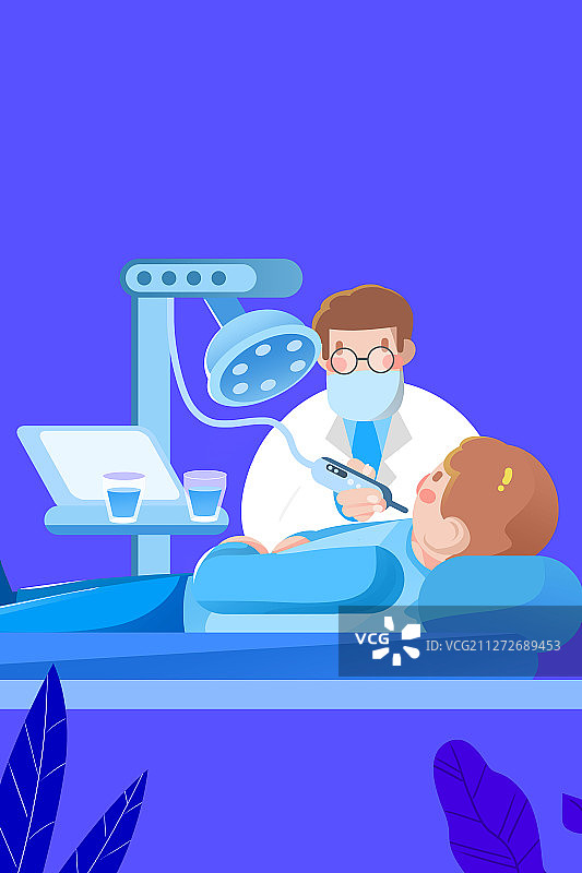 卡通矢量牙医给男生治疗牙齿插画图片素材