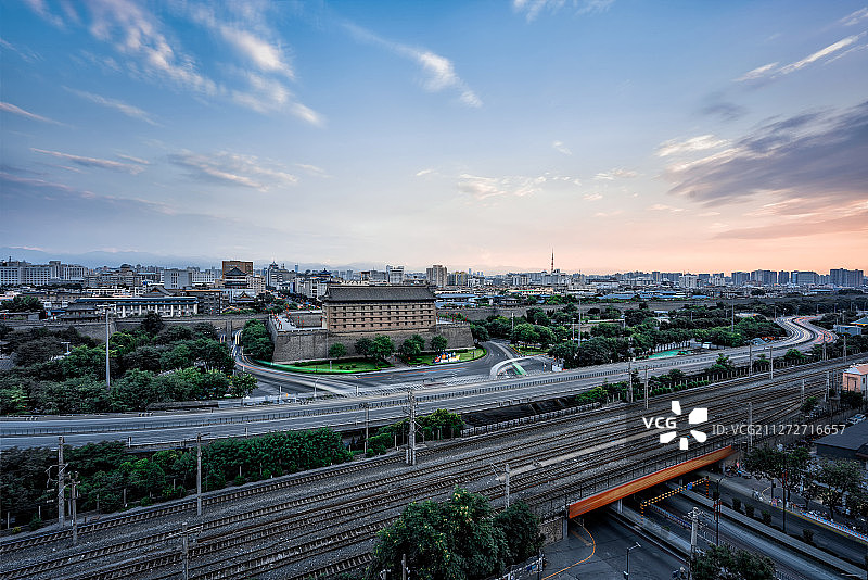 西安北门日落全景图片素材