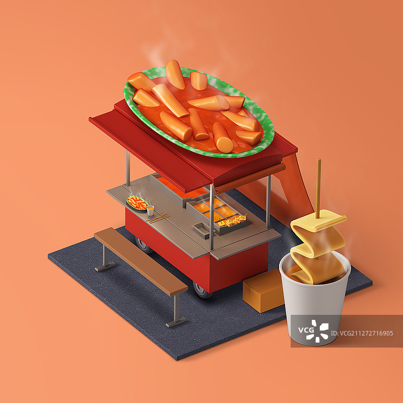 3D顶部带食物的商店建筑2.5D 012图片素材