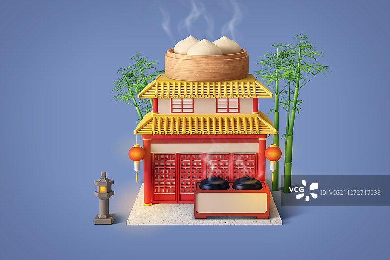 2.5D顶部带食物的商店建筑015图片素材
