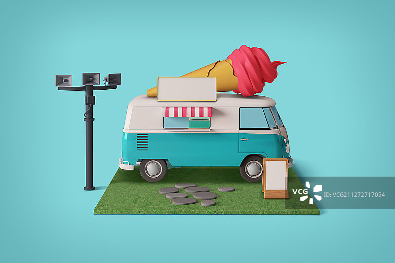 3D顶部带食物的店铺建筑2.5D模型图片素材