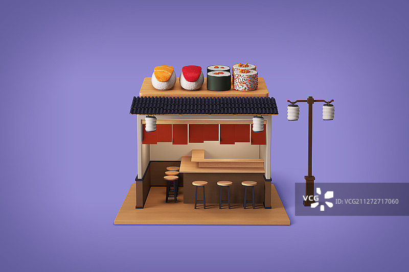 2.5D商店建筑，顶部有食物023图片素材