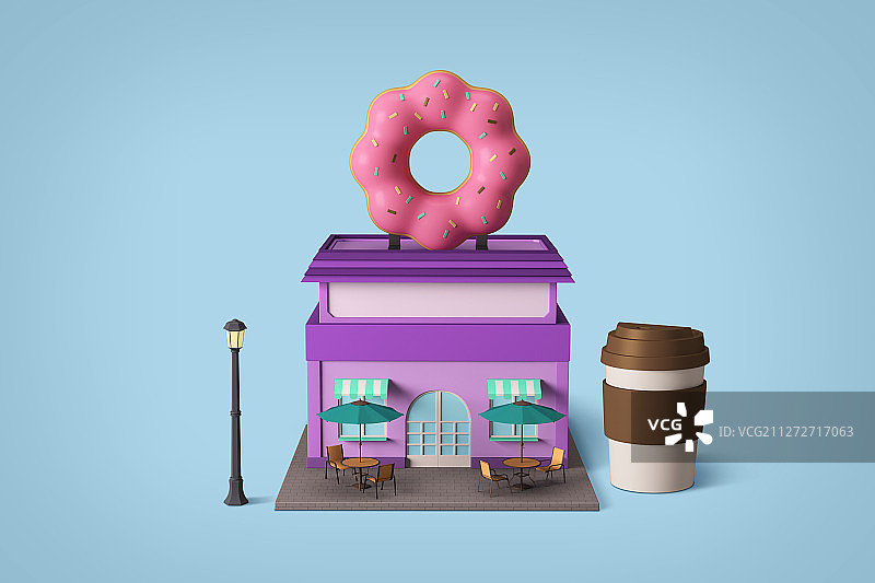 3D店铺建筑顶部带食物等距024图片素材