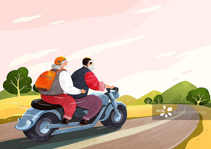 快乐老年生活，健康积极的生活方式概念插画图片素材