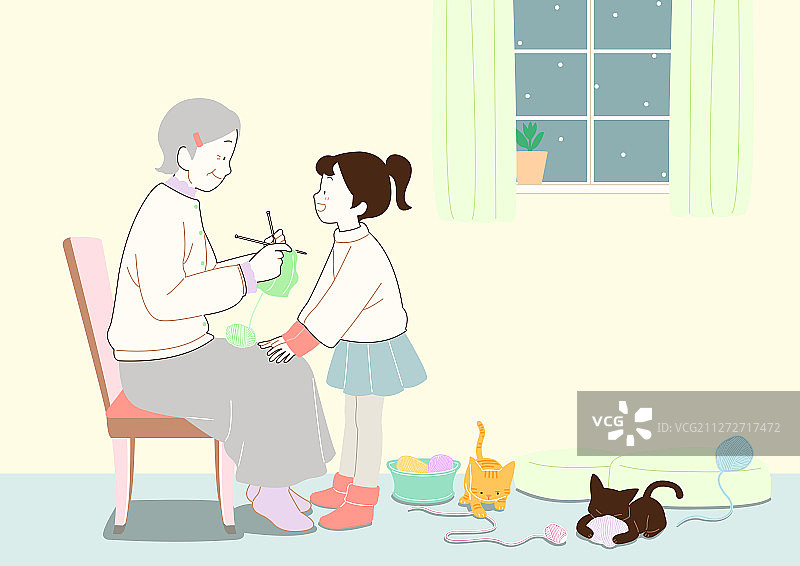 家庭冬日温馨时光插画图片素材