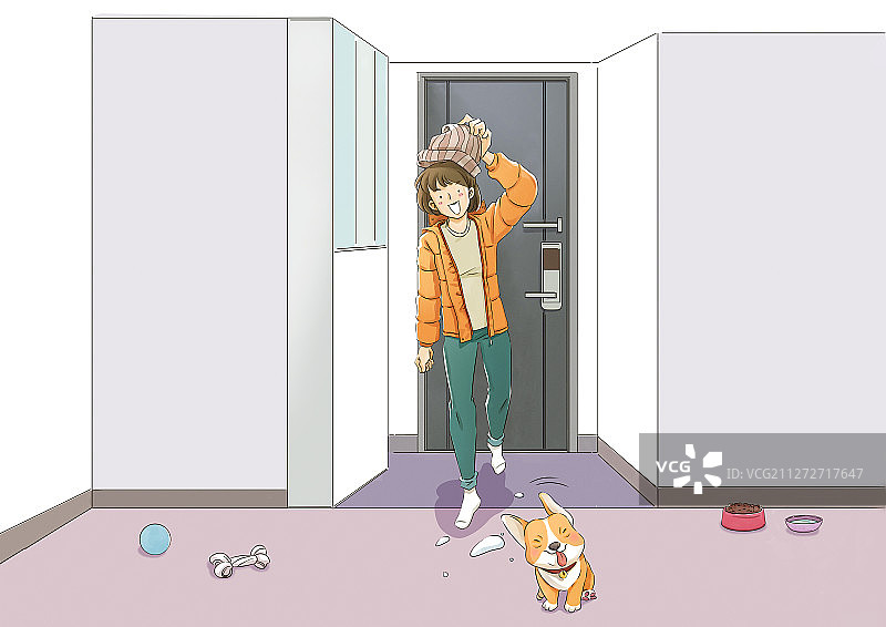 冬季与宠物一起的日常生活插画001图片素材