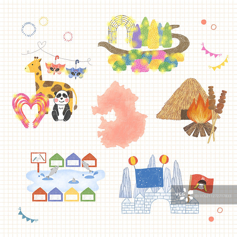 手绘各种节日、当地集市素描插画002图片素材