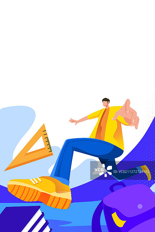 卡通开学季男孩开心奔跑插画图片素材