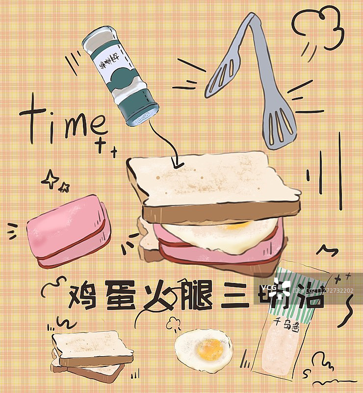 鸡蛋火腿三明治图片素材