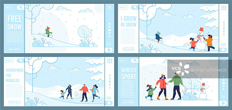 冬季娱乐扁平风格着陆页合集图片素材