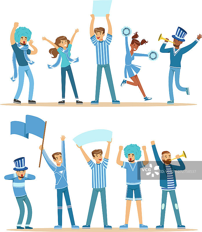 身穿蓝色服装的一群粉丝图片素材