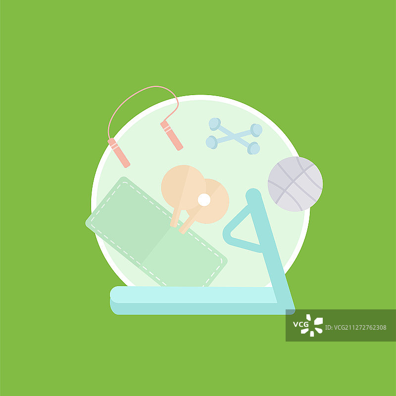 插图运动器材小清新健身跑步机跳绳哑铃足球羽毛球瑜伽垫绿色健康图片素材