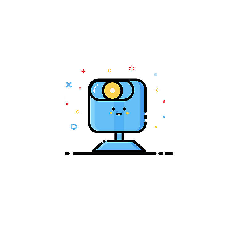 元素PNG插画圆圈可爱笑脸摄影头蓝色科技录像线条图片素材