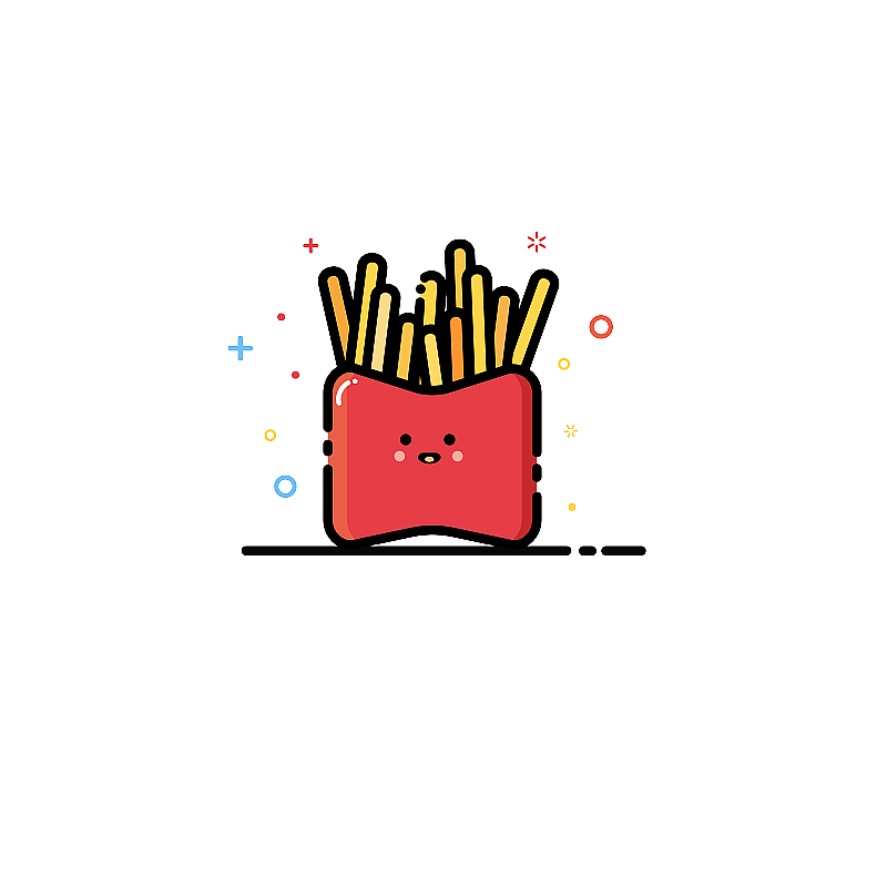 元素PNG插画食品大份小份油炸薯条圆圈可爱笑脸黄色红色圆线条图片素材