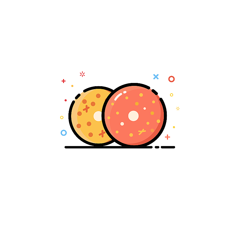 元素PNG插画食品甜甜圈圆圈可爱笑脸线条两个开心图片素材