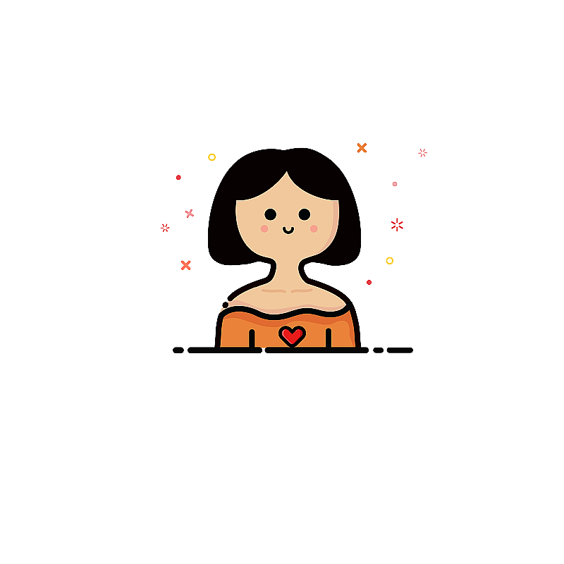 元素PNG插画mbe女生乖乖漂亮中分短发爱心橘色圆圈可爱笑脸图片素材