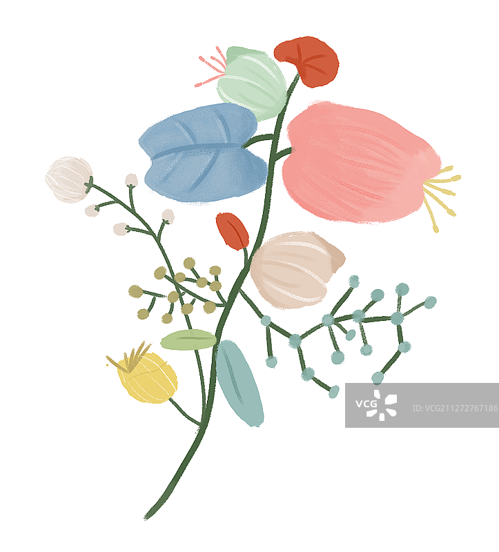 元素PNG插画植物花卉好看花束季节叶子花蕊粉色小清新美丽图片素材