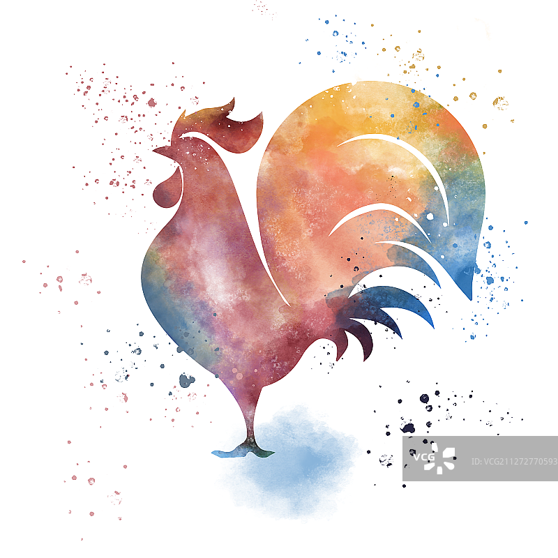 元素插画PNG水彩水墨动物公鸡母鸡尾巴鸡冠彩色图片素材