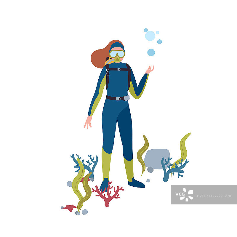 潜水扁平风格女人图片素材
