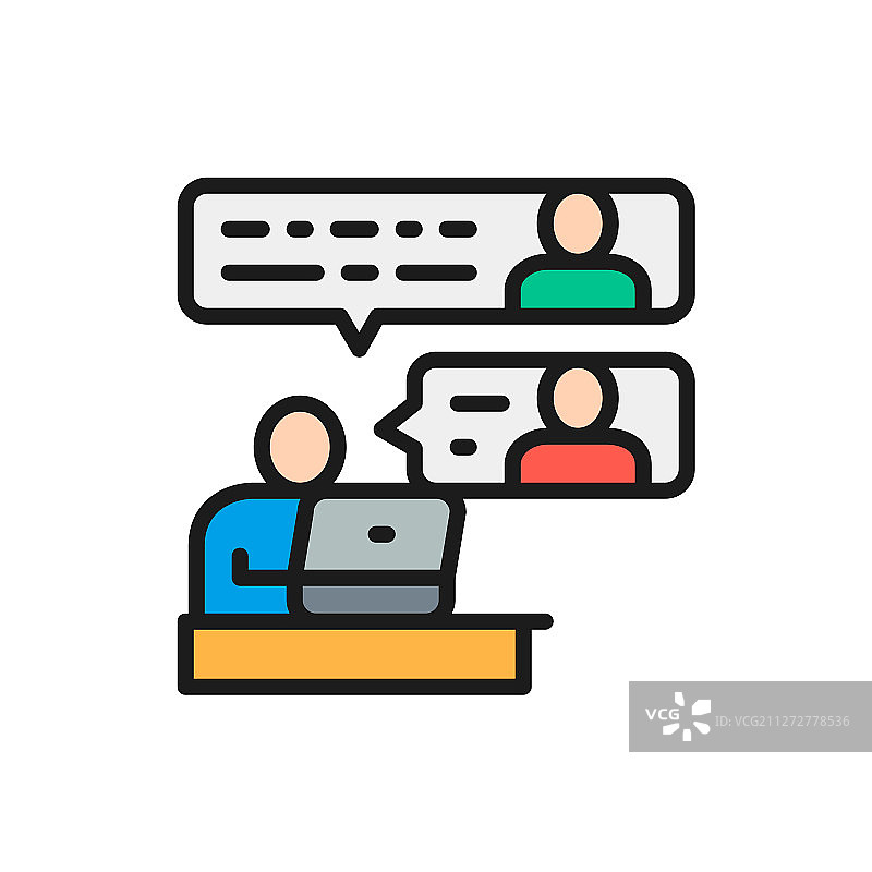 团队成员之间的沟通扁平彩色线条图片素材