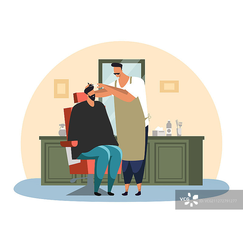 理发师为顾客刮胡子或理发图片素材