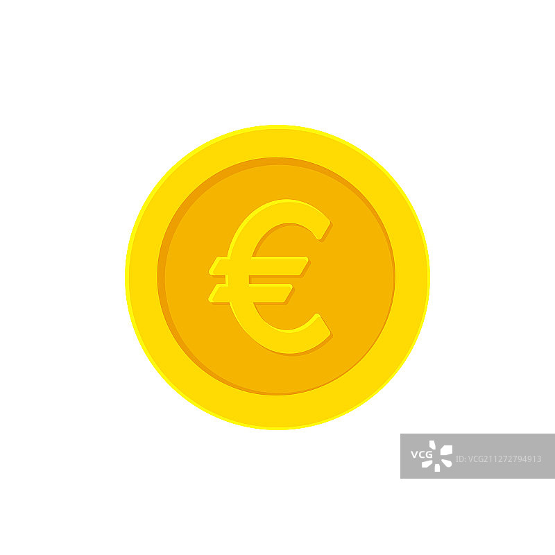 欧元金币扁平风格图标，白色背景图片素材