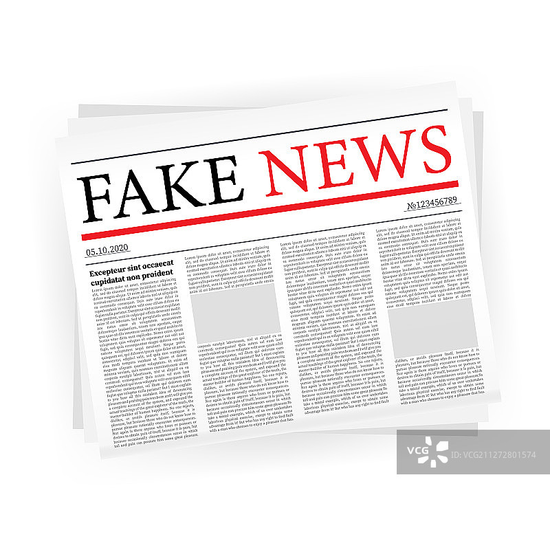 白色背景上的逼真虚假新闻报纸图片素材