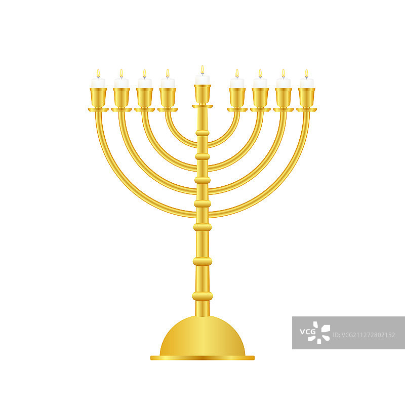 白色背景上的逼真金色光明节烛台图标图片素材