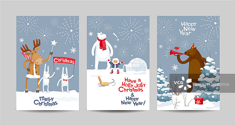 冬季森林圣诞贺卡套装图片素材