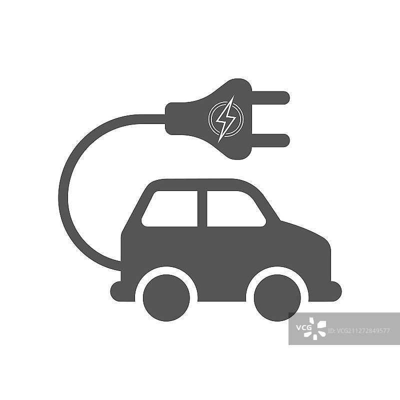 白色背景上的电动汽车平面图标图片素材
